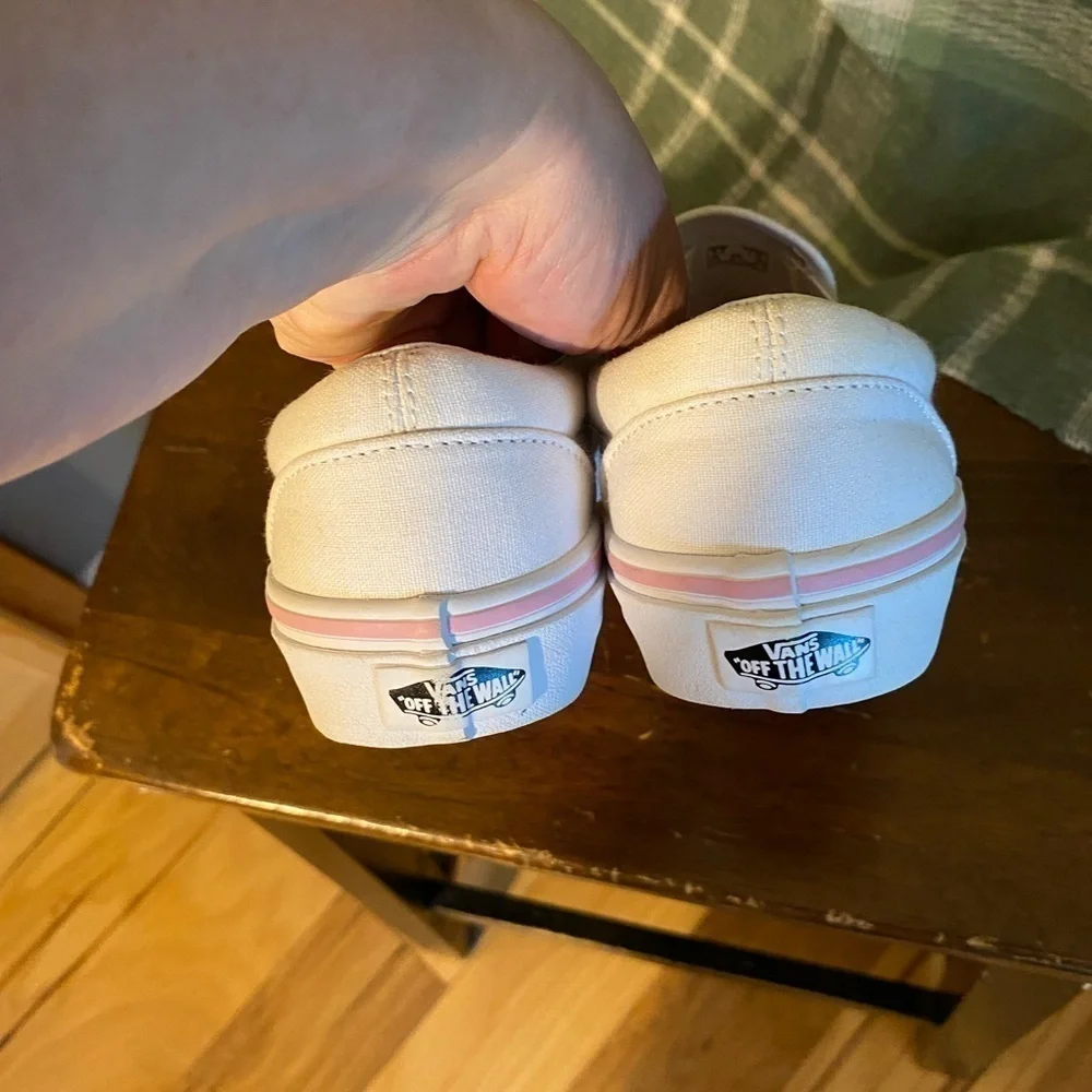 Vans slip on OMG print and true white size 7